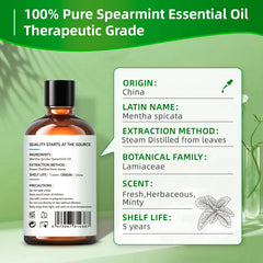 HIQILI Spearmint Essential Oils, 100ML Pure Plant Oil for Diffuser, Humidifier, Massage, Muscle Relief, Bath, DIY Candles&Soaps