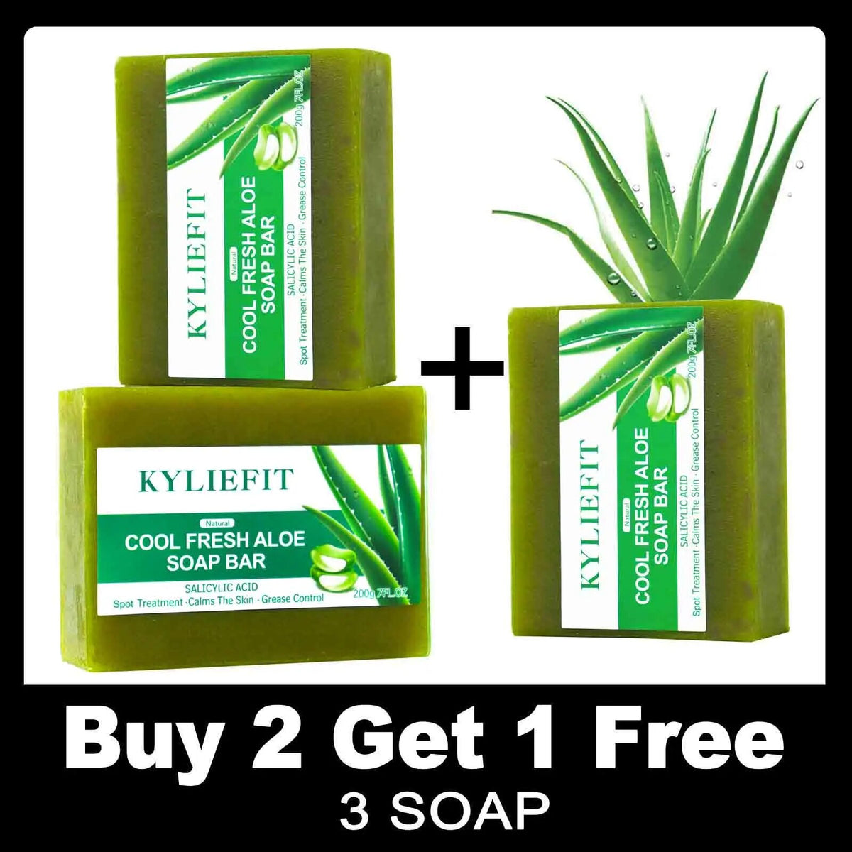 KYLIEFIT Cool Fresh Aloe Soap Bar, Black Spots Treatment, Calms Skin, Oil Control, Deep Clean, Exfoliation, For Face And Body