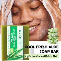 KYLIEFIT Cool Fresh Aloe Soap Bar, Black Spots Treatment, Calms Skin, Oil Control, Deep Clean, Exfoliation, For Face And Body