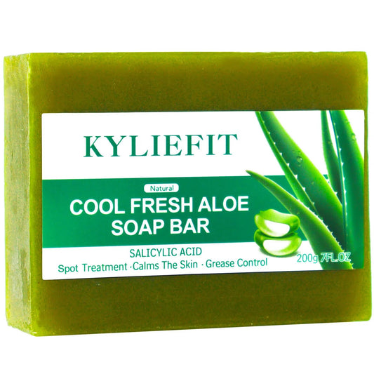 KYLIEFIT Cool Fresh Aloe Soap Bar, Black Spots Treatment, Calms Skin, Oil Control, Deep Clean, Exfoliation, For Face And Body