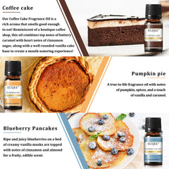 EUQEE 6PCS Fragrance Oils Set-10ML Pumpkin Pie, Coconut Cream, Snickerdoodle, Coffee Cake, Blueberry Pancakes, Caramel Pumpkin