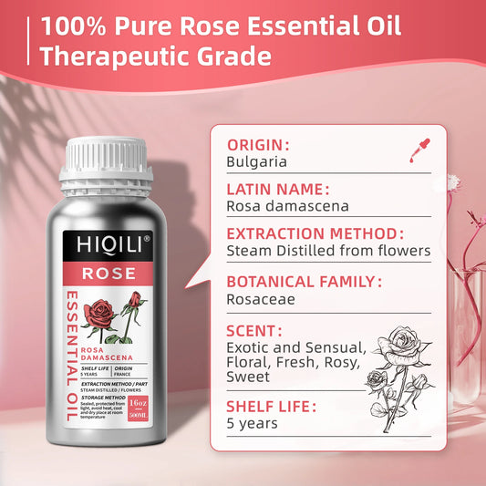 HIQILI 500ML Rose Essential Oils,100% Pure Nature for Aromatherapy | Used for Diffuser,Humidifier,Massage | Perfume DIY