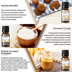 EUQEE 6PCS Fragrance Oils Set-10ML Pumpkin Pie, Coconut Cream, Snickerdoodle, Coffee Cake, Blueberry Pancakes, Caramel Pumpkin